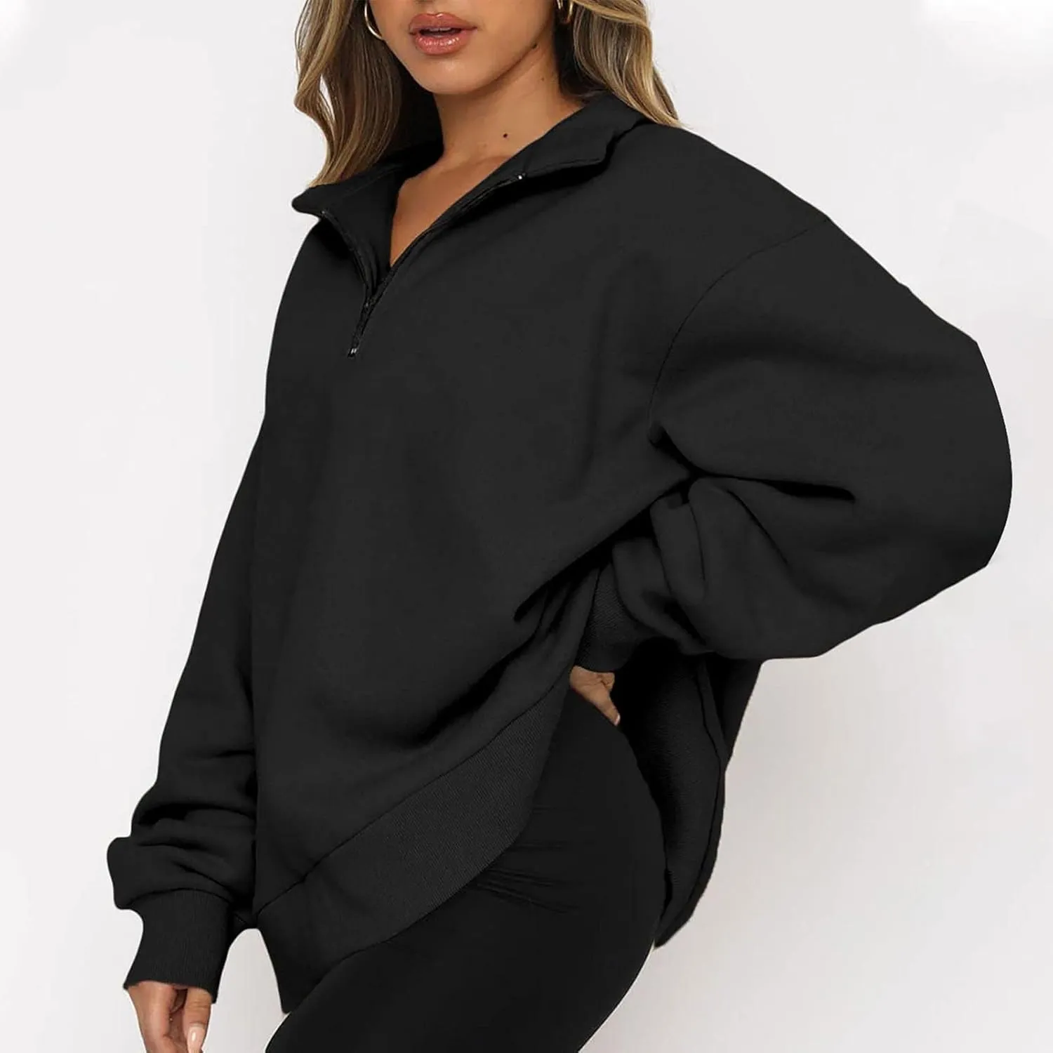 Women Half Zip Oversized Sweatshirt Quater Lapel Pullover Shirts Long Sleeve Fashion Tops Teen Girls Outfits Clothes 2023