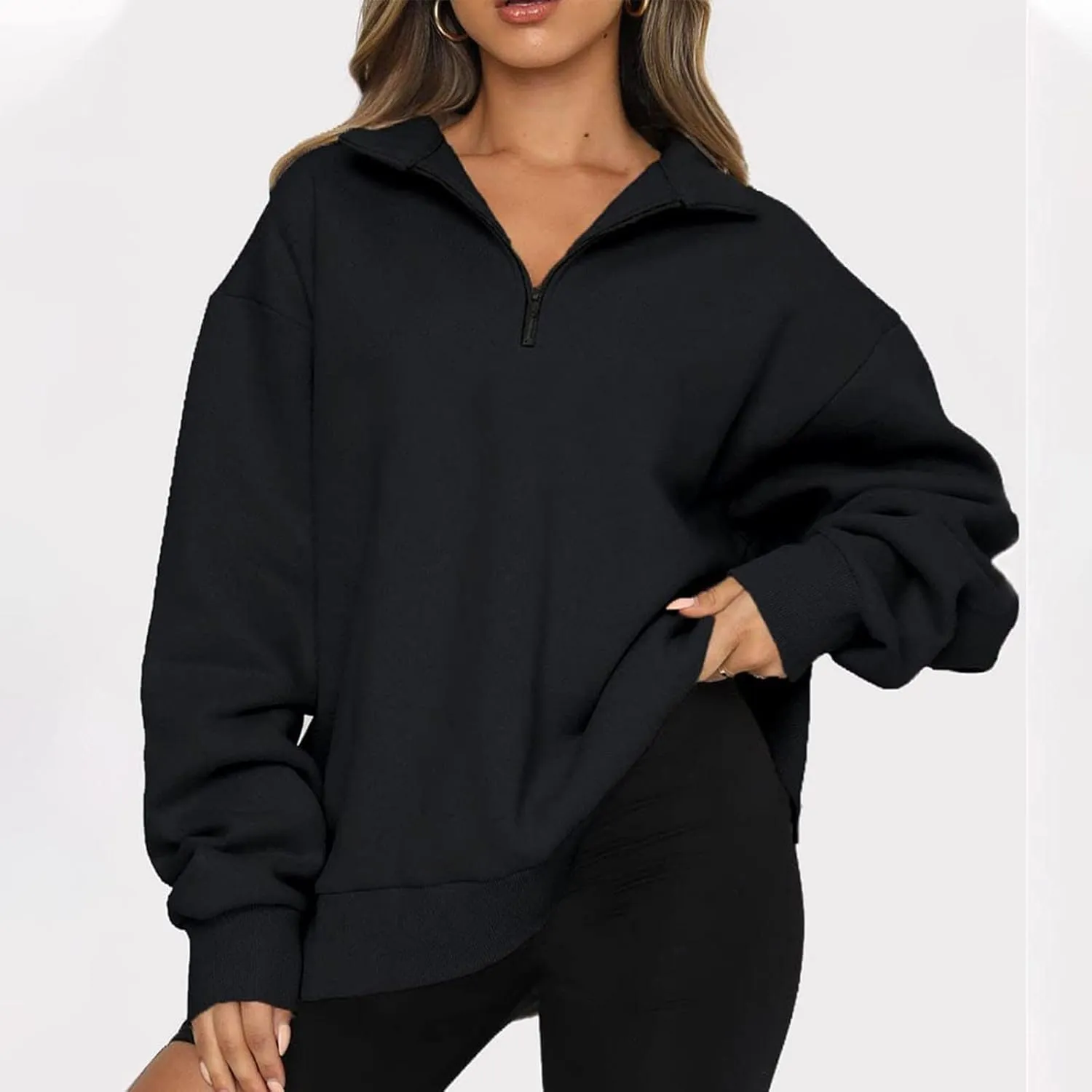 Women Half Zip Oversized Sweatshirt Quater Lapel Pullover Shirts Long Sleeve Fashion Tops Teen Girls Outfits Clothes 2023