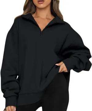 Women Half Zip Oversized Sweatshirt Quater Lapel Pullover Shirts Long Sleeve Fashion Tops Teen Girls Outfits Clothes 2023