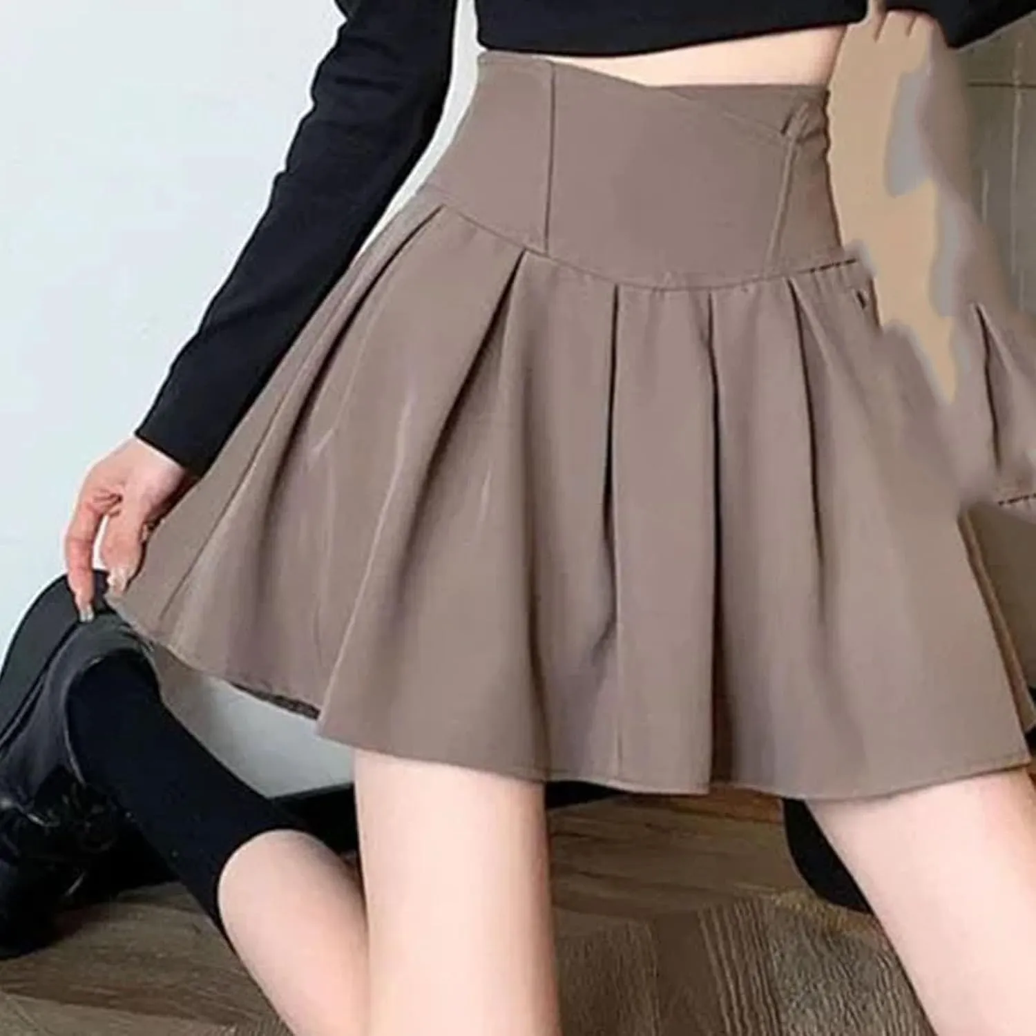 Women Solid Simple Mini Elegant Fit Slim Stylish Skirt Women Style Pleated Skirt Female Show Leg Length A-Line Skirts