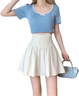 Women Solid Simple Mini Elegant Fit Slim Stylish Skirt Women Style Pleated Skirt Female Show Leg Length A-Line Skirts