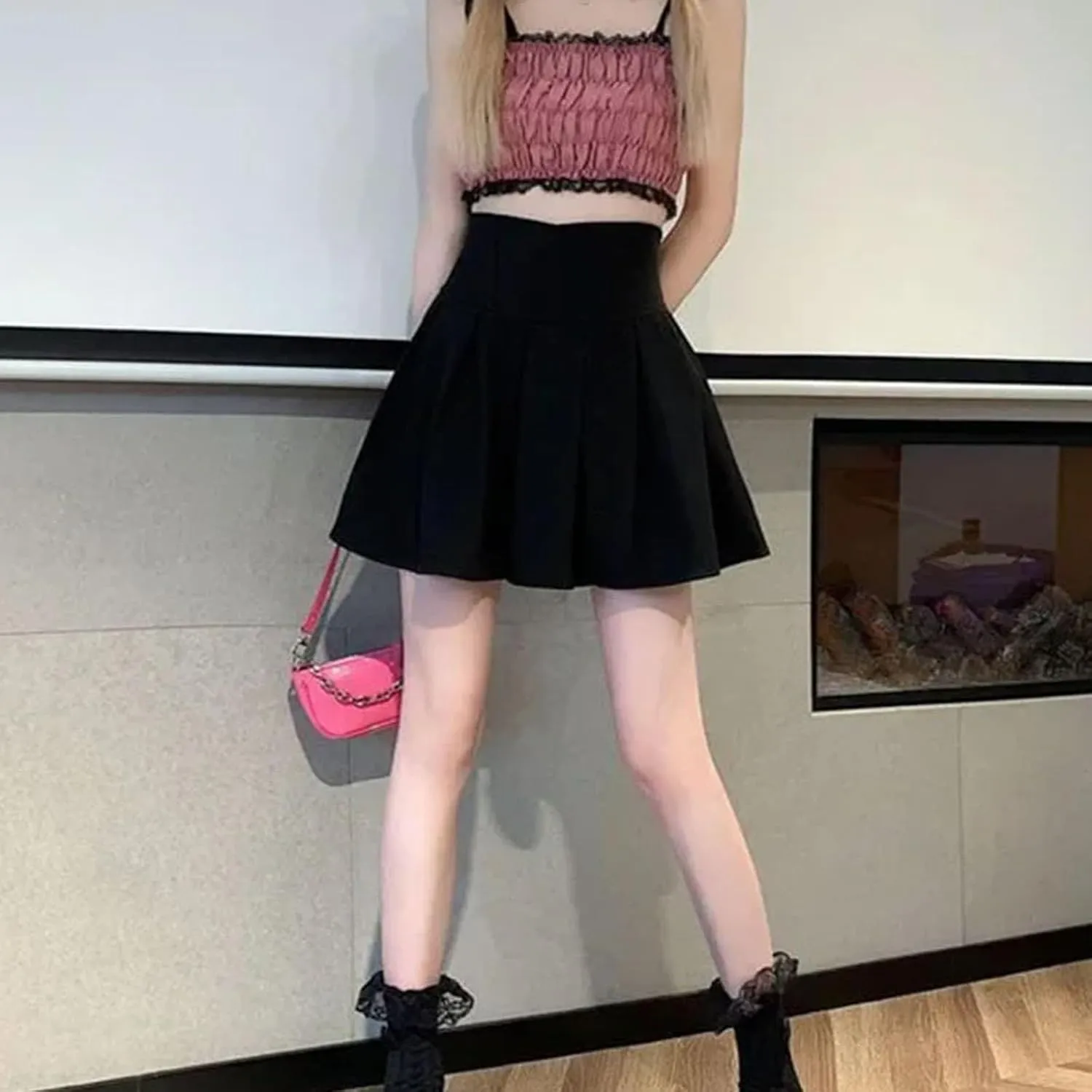 Women Solid Simple Mini Elegant Fit Slim Stylish Skirt Women Style Pleated Skirt Female Show Leg Length A-Line Skirts