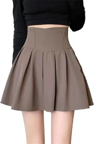 Women Solid Simple Mini Elegant Fit Slim Stylish Skirt Women Style Pleated Skirt Female Show Leg Length A-Line Skirts