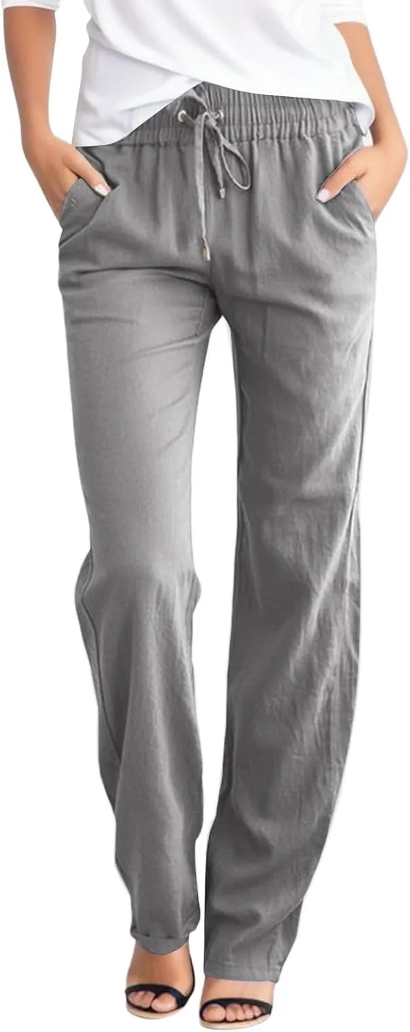 Women Sweatpants Straight Leg Cotton Linen Long Pants Summer Drawstring Lounge Trousers Trendy Casual 2024 Trouser