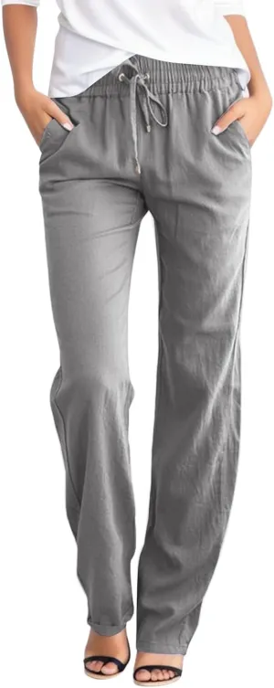Women Sweatpants Straight Leg Cotton Linen Long Pants Summer Drawstring Lounge Trousers Trendy Casual 2024 Trouser