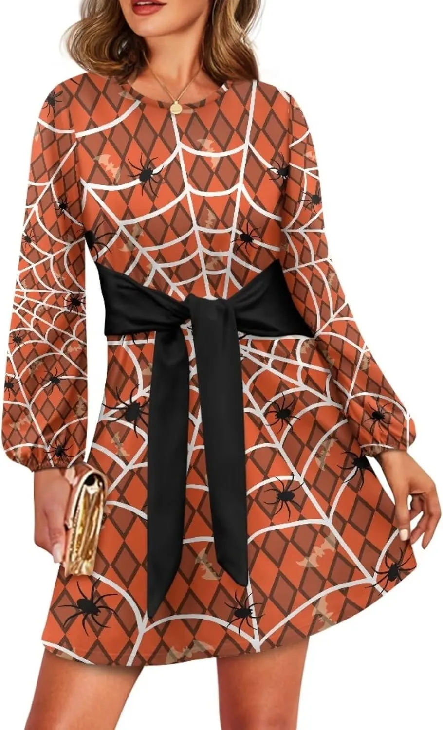 Womens Casual Dress Crewneck Long Sleeve A Line Mini Dresses Tie Waist Flowy Ruched Outfits Sexy Stylish Shirts