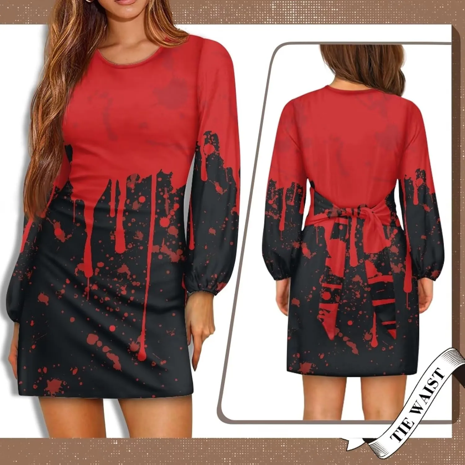 Womens Casual Dress Crewneck Long Sleeve A Line Mini Dresses Tie Waist Flowy Ruched Outfits Sexy Stylish Shirts
