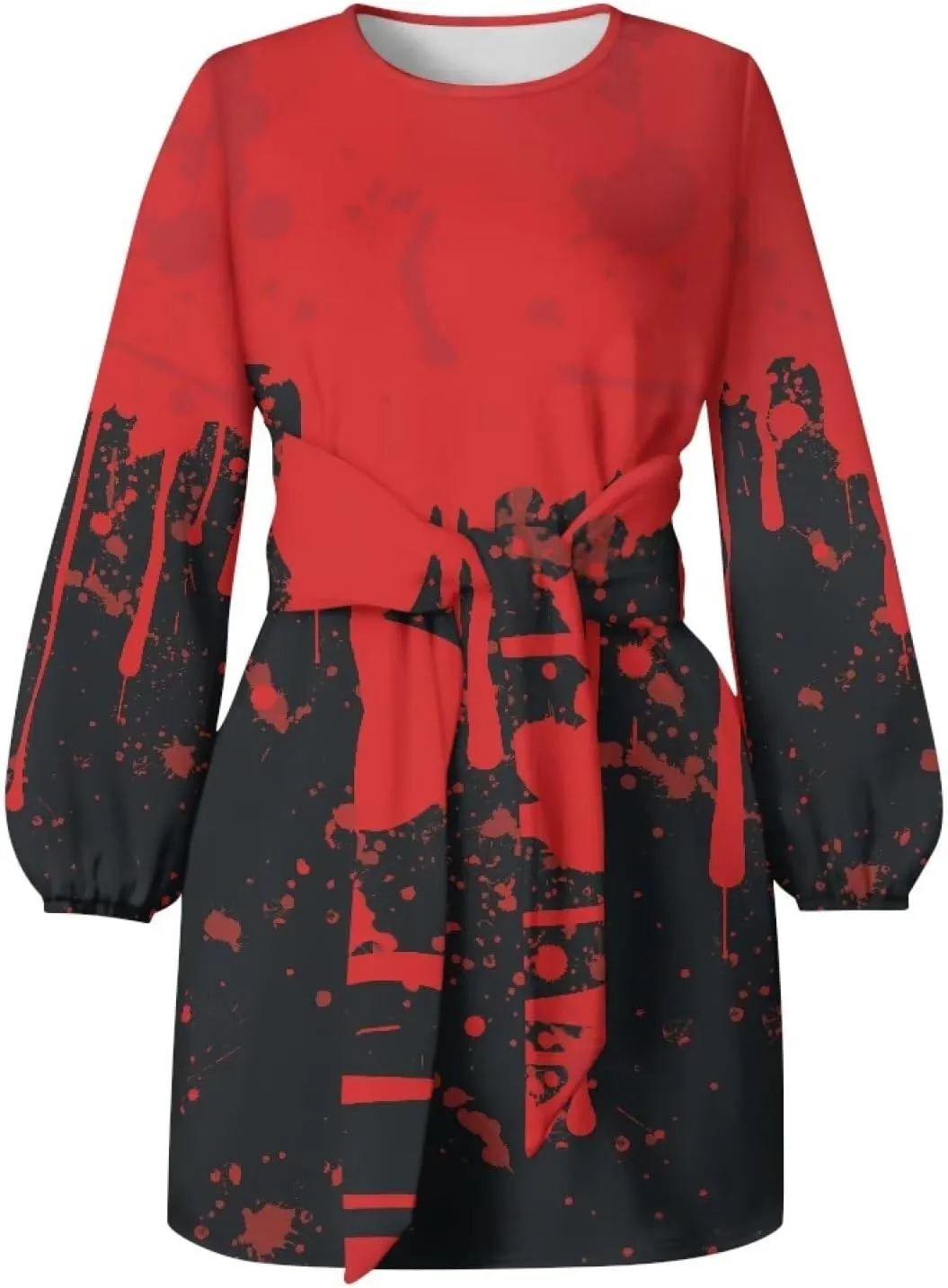 Womens Casual Dress Crewneck Long Sleeve A Line Mini Dresses Tie Waist Flowy Ruched Outfits Sexy Stylish Shirts