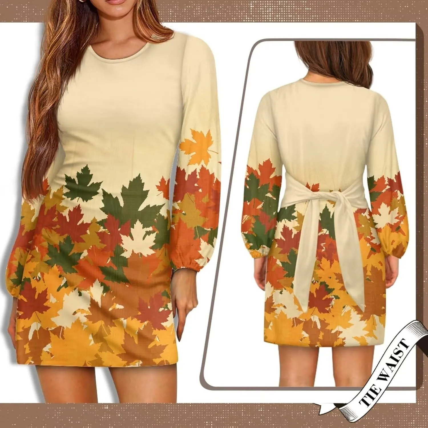 Womens Casual Dress Crewneck Long Sleeve A Line Mini Dresses Tie Waist Flowy Ruched Outfits Sexy Stylish Shirts