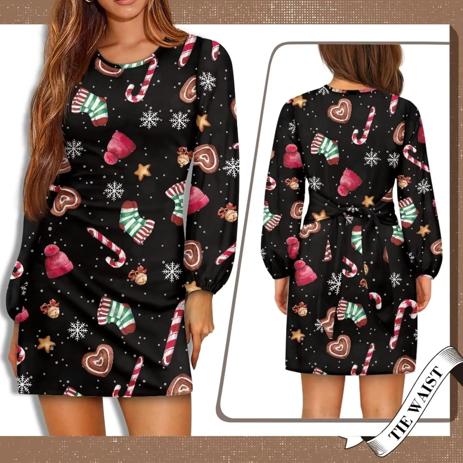 Womens Casual Dress Crewneck Long Sleeve A Line Mini Dresses Tie Waist Flowy Ruched Outfits Sexy Stylish Shirts