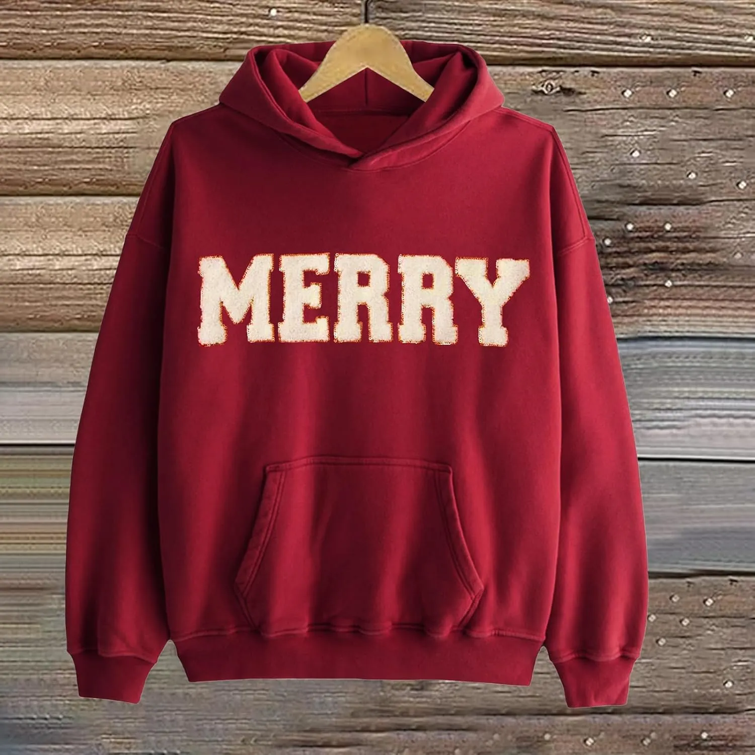 Womens Christmas Hoodie Merry Letter Printed Pullover Tops Oversized Long Sleeve Sweatshirts Xmas Holiday Tops