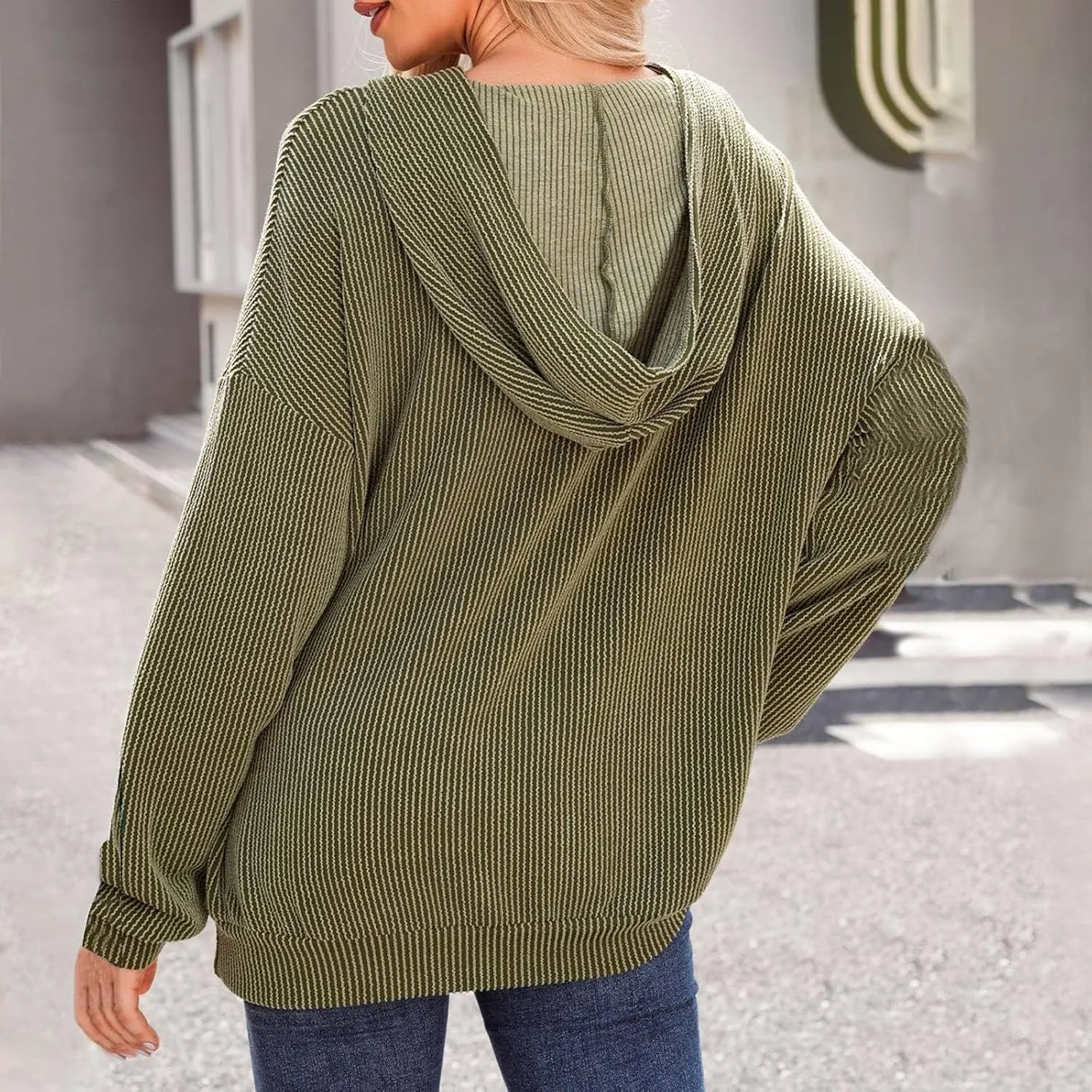 Womens Hoodies Y2k Loose Pullover Casual Long Sleeve Shirts Trendy Ribbed Knit Cute Fall Tunic Hoodies with Pocket
