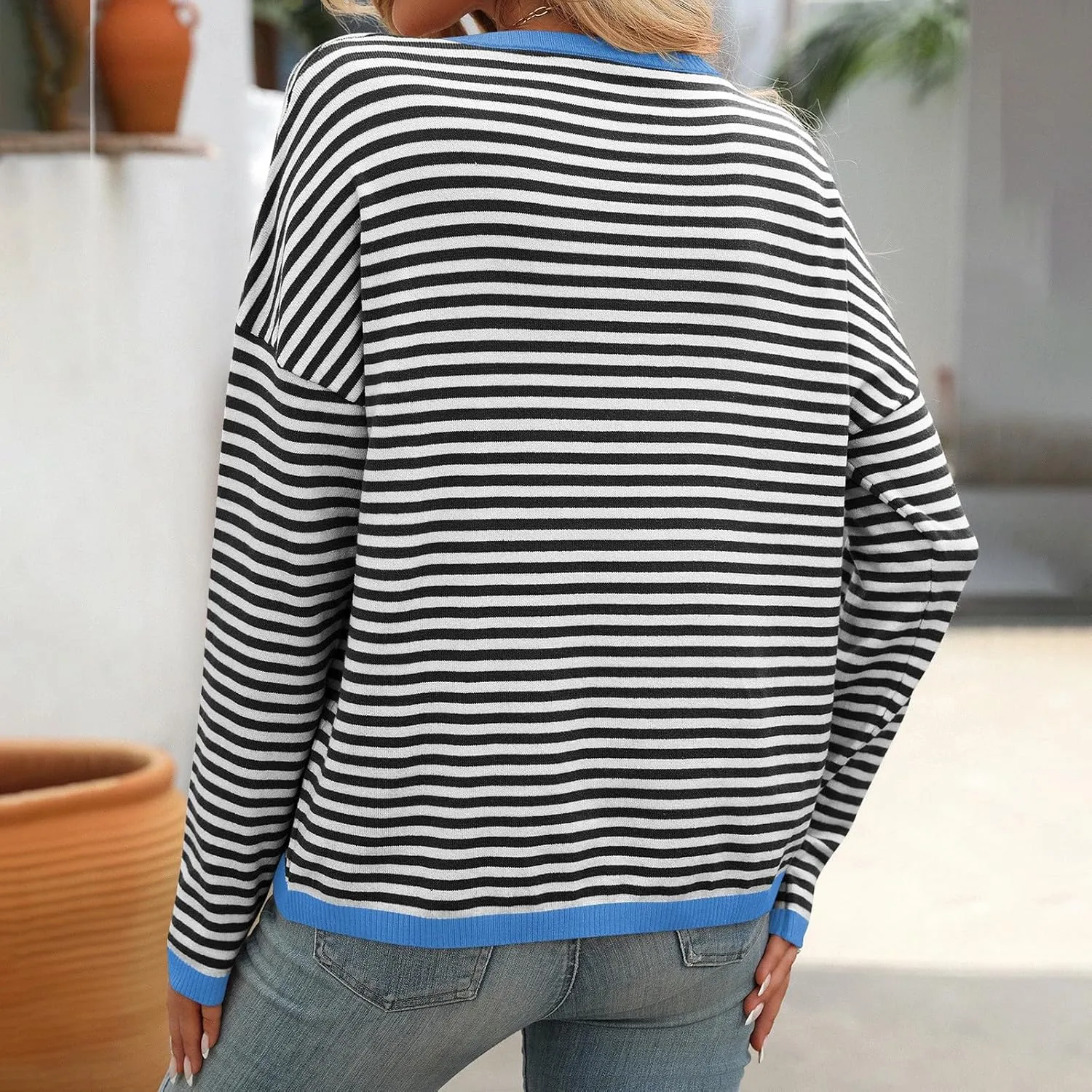Womens Loose Striped Pullovers 2024 Fall Trendy Oversized Long Sleeve Hooded Sports Sweatshirt Casual Workout Hoodie