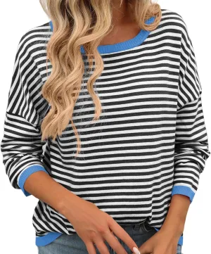 Womens Loose Striped Pullovers 2024 Fall Trendy Oversized Long Sleeve Hooded Sports Sweatshirt Casual Workout Hoodie