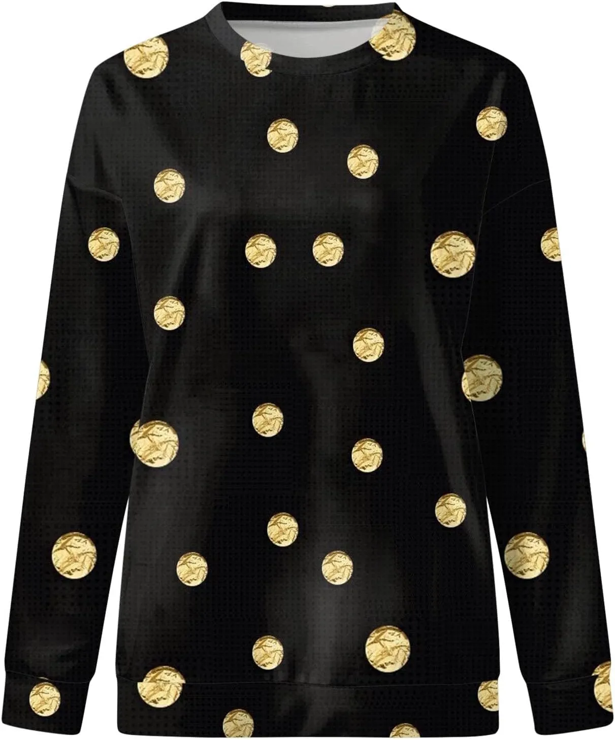 Womens Polka Dot Sweatshirt Crewneck Pullover Oversized Sweatshirts Stylish Casual Sweat Shirt Loose Fit Fall