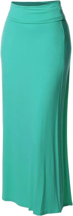 Women's Stylish Fold Over Flare Long Maxi Skirt