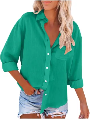 Womens Summer Tops Long Sleeve V Neck Shirts Loose Fit Drop Shoulder Blouses Casual Tunic 2024 Fall Fashion Outfits