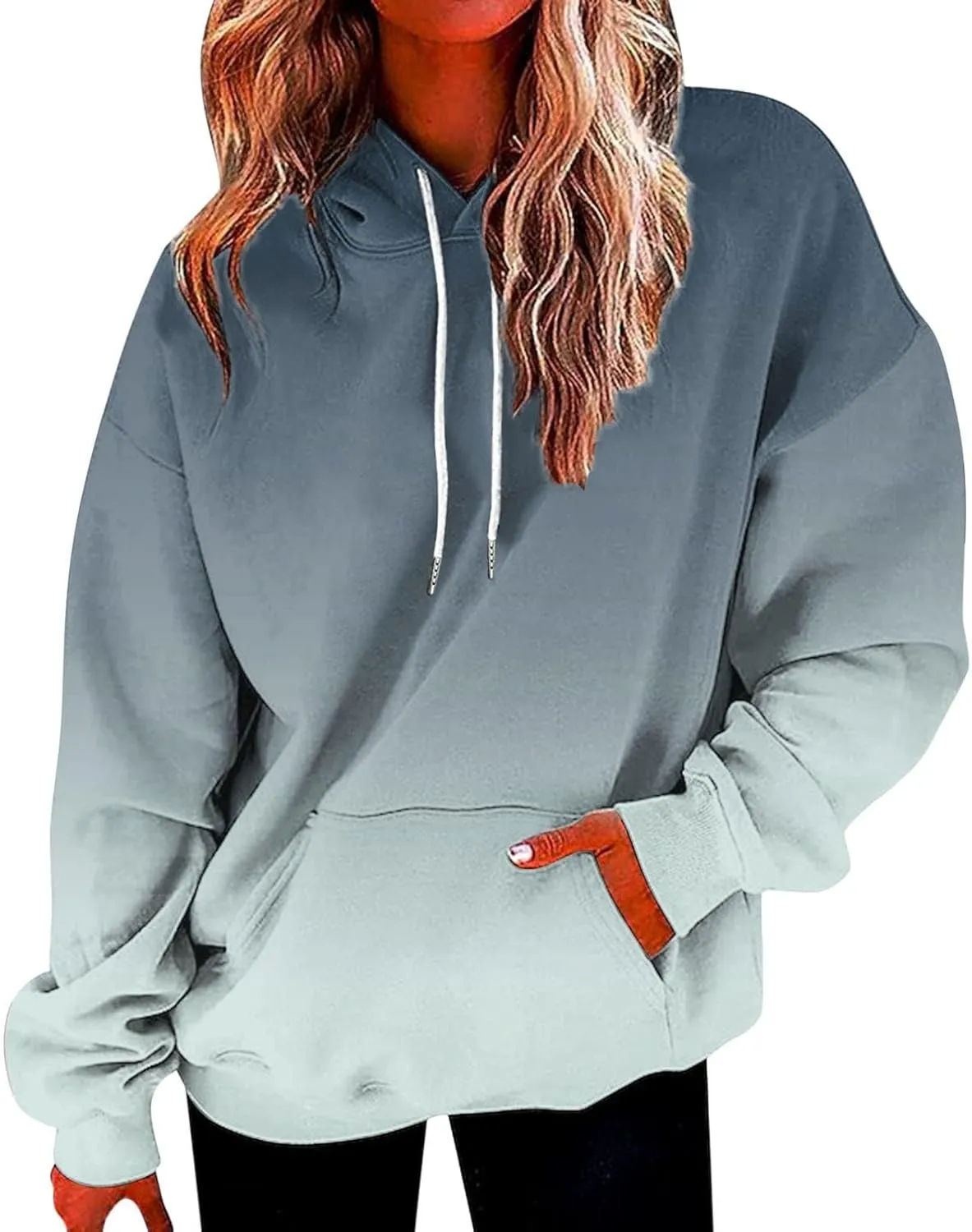 ZDRZK Womens Hoodies With Plus Size Long Sleeve Stylish Gradient Casual Crewneck Sweatshirts Loose Fitting Hooded Pullover