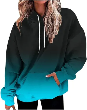 ZDRZK Womens Hoodies With Plus Size Long Sleeve Stylish Gradient Casual Crewneck Sweatshirts Loose Fitting Hooded Pullover