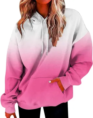 ZDRZK Womens Hoodies With Plus Size Long Sleeve Stylish Gradient Casual Crewneck Sweatshirts Loose Fitting Hooded Pullover