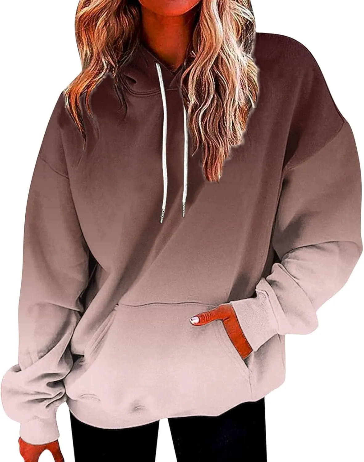 ZDRZK Womens Hoodies With Plus Size Long Sleeve Stylish Gradient Casual Crewneck Sweatshirts Loose Fitting Hooded Pullover