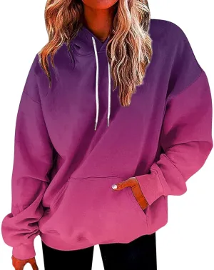 ZDRZK Womens Hoodies With Plus Size Long Sleeve Stylish Gradient Casual Crewneck Sweatshirts Loose Fitting Hooded Pullover