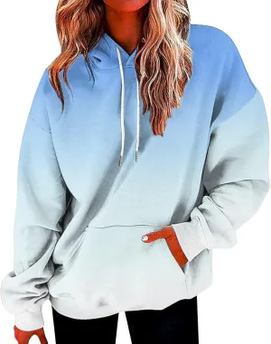 ZDRZK Womens Hoodies With Plus Size Long Sleeve Stylish Gradient Casual Crewneck Sweatshirts Loose Fitting Hooded Pullover